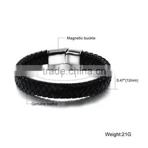 Factory Customized Logo Genuine Mens Leather Bracelet Stainless Steel Bracelet thumbnail-5