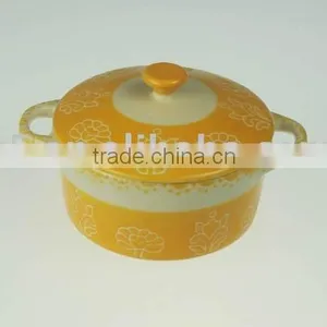 Stoneware Casserole With Hand Painted Flower Design thumbnail-1