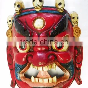 Hand Crafted Wooden Mask of Bhairab Mahakal Wall Hanging Made In Nepal thumbnail-1