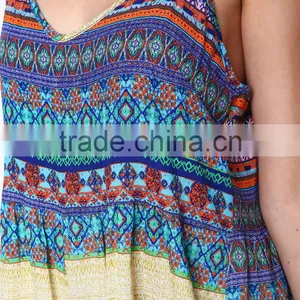 Spaghetti Strap U-neck Indie Festival Print Romper Sexy Casual Jumpsuit thumbnail-5