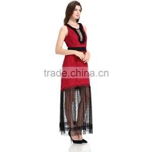 New 2017 Design Long Red Stitching Fashion Lady Dress thumbnail-5