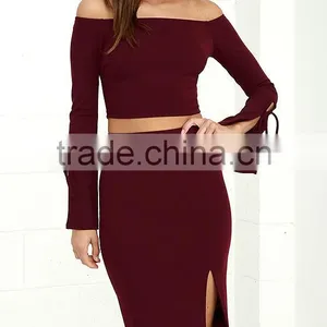 2017 Two Piece Set Women Clothing off the Shoulder Long Sleeves Top and Slim Skirt thumbnail-2