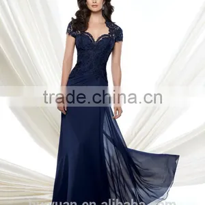 3 Colors Lace Cap Sleeve Chiffon Flowing Simple Long Dress thumbnail-2