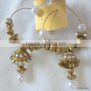 Hoop Ring Jhumka Gold Tone Dangler EARRINGS thumbnail-1