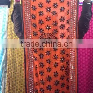 Narrow Stole Orange Hand Embroidered PHULKARI GEORGETTE DUPATTA SHAWL Stole thumbnail-1
