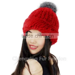 CX-C-239F Women Fashion Fox Fur Pom Pom Winter Knitted Mink Fur Hat thumbnail-4