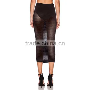 MGOO New Brand Design Women Sexy Transparent Skirts Black Mesh Midi Long Special Skirts 15146A926 thumbnail-3