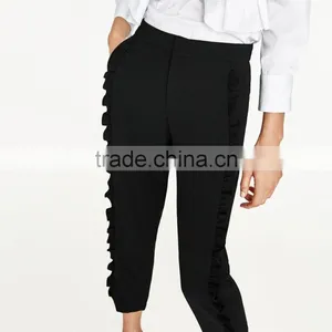 2017 Oem Eco-friendely Pink Cropped Flowing Frilled Women's Trousers thumbnail-4