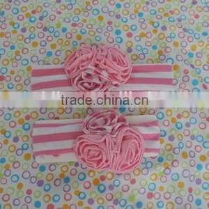 Mom&me Craft Flower Hairband 2016 Stripe Cotton Elastic Headband With Three Ruffle Flower Kids Hairwear Wholesale thumbnail-4