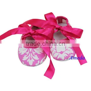 Baby Girls Hot Pink Bow Pink Damask Crib Shoes NB-18M thumbnail-1