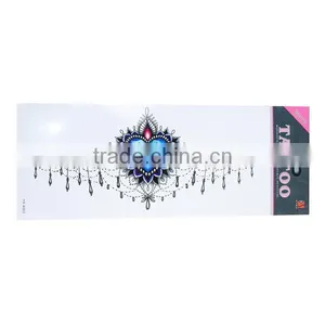 Paper Removable Waterproof Temporary Sternum Tattoo Sticker Body Art Blue Flower Pattern Heart Leg Temporary Tattoos thumbnail-1