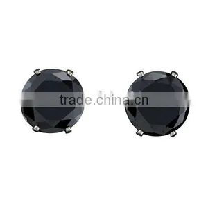 Round Cut Black Stainless Steel Cubic Zirconia Stud Earrings, CZ Stud Earrings, CZ Earrings thumbnail-1