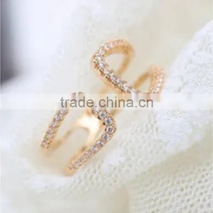 Women Gold Plated Open Rhinestone Trapezoid Midi Finger Knuckle Rings thumbnail-2