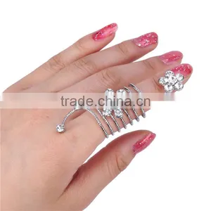 Women Alloy Rhinestone Flowers Wrap Spiral Finger Rings thumbnail-3