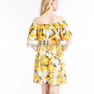 Summer Ladies Latest Fashion Boat Neck Printed Chiffon Dress Designs Women Off Shoulder Casual Dress thumbnail-4