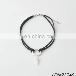 Two Layered Black Suede Choker Necklace Simple Silver Pendant Bohemian Fashion Necklace Jewelry thumbnail-2