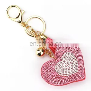 Heart Shape Rhinestone Leather Keychain for Bagpack thumbnail-1