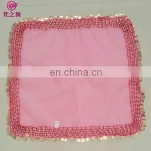 Arabic Organza Retangal 50*50cm Belly Dance Veil Scarf With Handmade Siver and Gold Coins P-9037 thumbnail-5