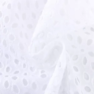 Combed Hollow Out Embroidered White Cotton Eyelet Fabric Lace thumbnail-2