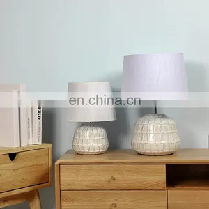 Antique Nordic Style Beige Embossed Decorative Night Table Lamp Porcelain for Home Decor thumbnail-5