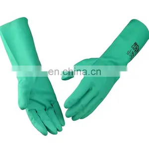 Long Cuff Green Flock Lined Nitrile Chemical Resistant Industrial Disinfect Work Glove thumbnail-3