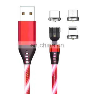 Hot Selling 540 Degree Rotation 3 in 1 Led Flowing Light Magnetic Usb Data Charging Cable For Smartphone thumbnail-1