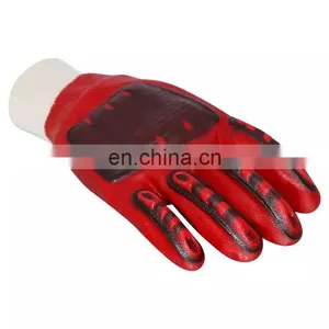 Red Nitrile Full Coated Knitted Wrist Anti Oil Anti-Impact Safety Heavy Duty Oil And Gas Gloves For Work thumbnail-2