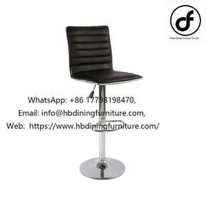 Black Leather Metal Foot Pedal Lifting Swivel Bar Stool With Backrest thumbnail-1