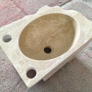 Luxury Natural Travertine and Marble Countertop Wash Basin Sink Minimalist Design Hotel Bathroom Vanity Furniture thumbnail-5
