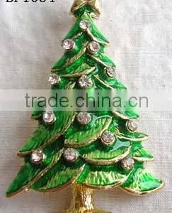 Crystal & Green Enamel Christmas Tree Brooch thumbnail-1