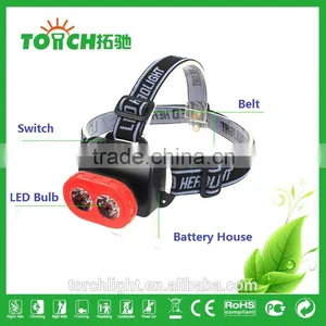 Cheap 3W Super Bright 2 Power White LED Headlight Headlamp 3 Modes 2LED Red Flashlight for Outdoor thumbnail-2