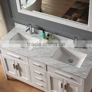 Double Sinks Solid Wood Bathroom Vanity With 18mm Marble thumbnail-5