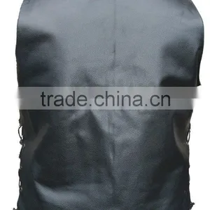 NEW MENS LEATHER WAIST COAT MOTORCYCLE CARGO POCKET VEST thumbnail-2