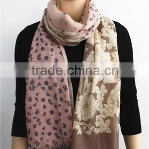 Flower Print Wool Long Scarf thumbnail-3