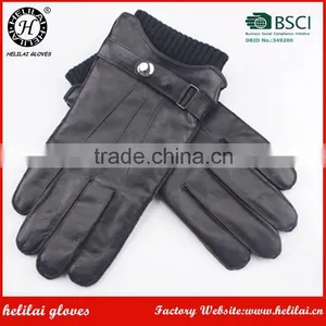 Helilai Customized Men Plain Warm Winter Black Leather Polyester Fur Linned Men Leather GLoves thumbnail-1