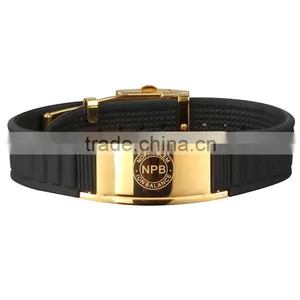 Noproblem FDA Tourmaline Germanium Titanium Stainless Steel Plated Fashion Energy Silicone Bracelet thumbnail-1
