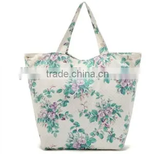 Flower Cotton Canvas Natural School Arts Bag Picnic Tote Shopping Bag thumbnail-1