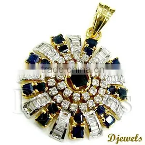 Blue Sapphire & Diamond Pendant, Gold Pendant, Pendant Jewelry thumbnail-3