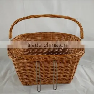 100%Handmade Cheap Big Wicker Shopping Bicycle Basket Wicker Front Bike Bicycle Basket With Hook thumbnail-1