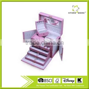 Huge Pink Leather Jewelry Box / Case / Storage / Organizer With Travel Case and Lock thumbnail-1