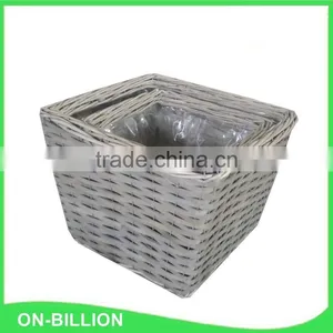 Hand Woven Wicker and Wood Chips Garden Flower Pot for Sale thumbnail-4