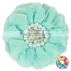 Aqua Chiffon Pearls Center Cheap Wholesale Artificial Flowers thumbnail-1