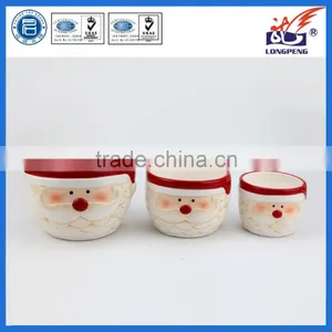Glazed Finishing and Dolomite Ceramic Type Santa Claus Head Flowerpot Planter for Christmas Ornaments thumbnail-1