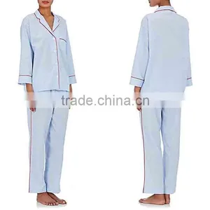 Wholesale Custom Made in China Plain Indian Cotton Spandex Cotton Pajama Tops and Pants thumbnail-1