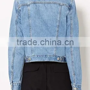 2017 New Design Sample Wholesale China Guangzhou Denim Facotry Winter Jean Women Long Sleeves Hooded Bomber Jacket for Ladies thumbnail-6
