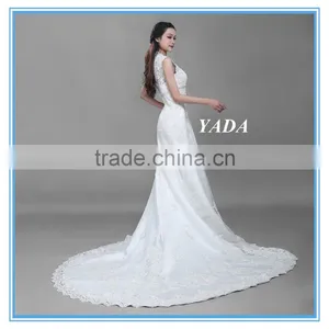 Fashion V Neck Tulle White Handmade Beaded Embroidery China Custom Made Wedding Dress thumbnail-5