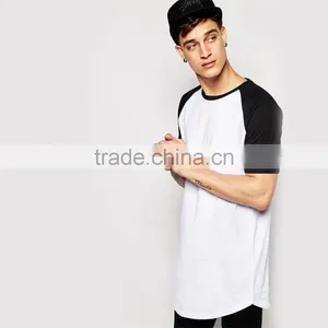 2015 Mens Longline t Shirt 100% Cotton Contrast Raglan Short Sleeve Super Longline t Shirt Men thumbnail-1