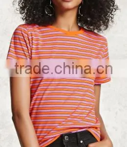 2017 Women Fashion T-shirt Cotton Striped Short Sleeve Printed OEM Service Wholesale thumbnail-1