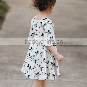 Little Girls Fall Clothing Kids Unicorn Twril Cotton Printed Long Sleeve Dress thumbnail-4