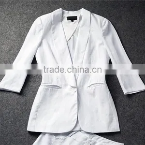 2014 Summer Cotton/linen Ladies Two Pieces Short Sleeve Blazer and Middle Pants Set Women Office Business Suit thumbnail-2